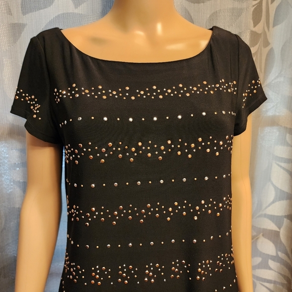 White House Black Market Black Studded Short Sleeve Dress Size M - Picture 2 of 12